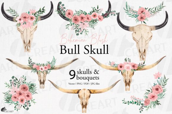 Blush Floral Bull Skull Graphic Template: Print Templates & Graphics