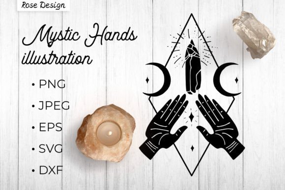 Boho Mystic Hands with Crystal and Moons: Graphics for Decorative Elements