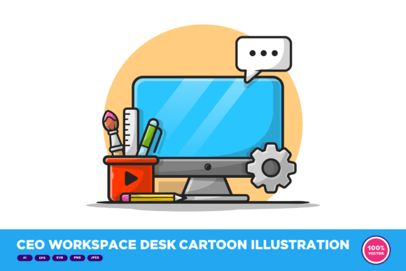 Ceo Workspace Desk Cartoon Illustration