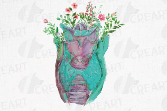 Floral Human Anatomy Larynx with Thyroid: Graphics and Print Templates