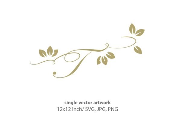 Gold Leaf, Autumn Script Letter T Graphics & Icons