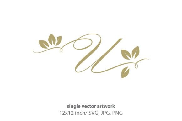 Gold Leaf, Autumn Script Letter U Graphics & Icons