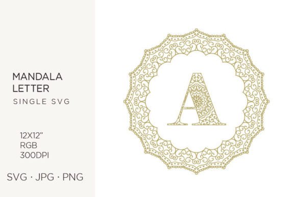 Golden Floral Mandala Frame, Letter a