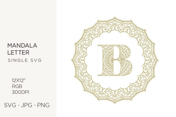 Golden Floral Mandala Frame, Letter B