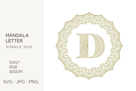Golden Floral Mandala Frame, Letter D Graphics