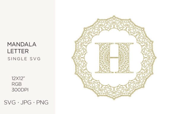 Golden Floral Mandala Frame, Letter H Graphics and Icons