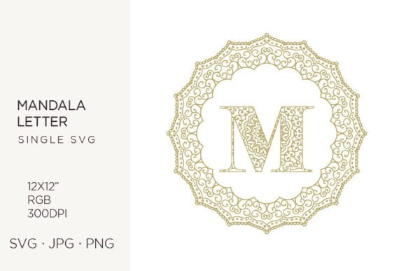 Golden Floral Mandala Frame, Letter M: Graphics & Icons