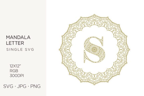 Golden Floral Mandala Frame, Letter S Graphics & Icons