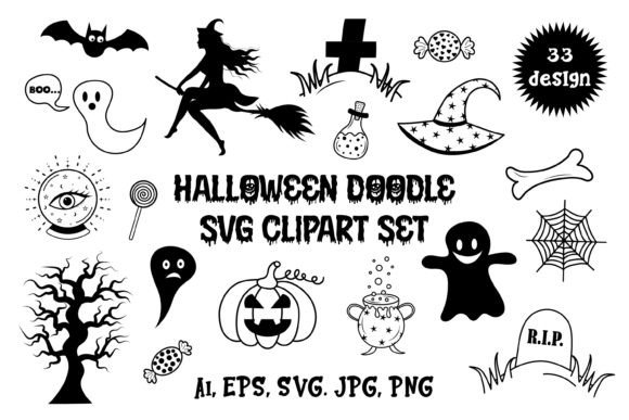 Halloween Doodle SVG Clipart Set: Graphics & Icons for Creative Design