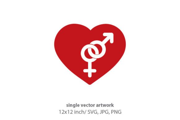 Male and Female Symbol Inside Red Heart Graphics and Icons