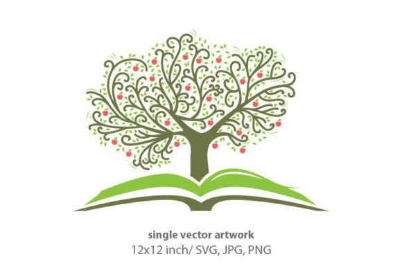 Open Book with Apple Tree Graphics and Icons