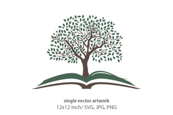Open Book with Beautiful Tree Graphics and Icons