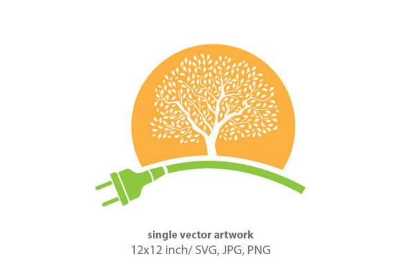 Plug Cable, Orange Sun and Tree Graphics