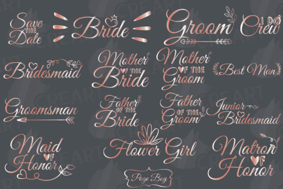 Rose Gold Bridal, Wedding Party Bundle