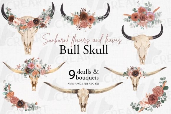 Sunburnt Flowers Eucalyptus Bull Skull Graphics
