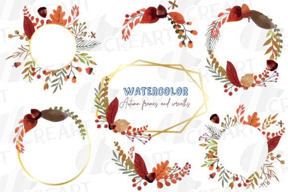 Watercolor Elegant Autumn Wreaths Frames